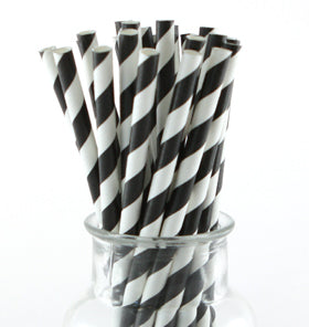 Black Striped Paper Straws (Pack of 24)
