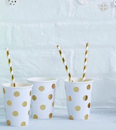White with Gold Foil Polkadot Cups (Pack of 12)