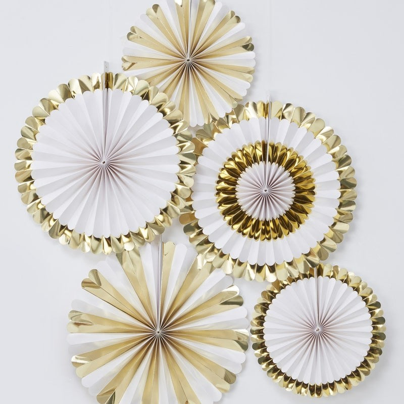 Gold Foiled Fan Decorations (Pack of 5)