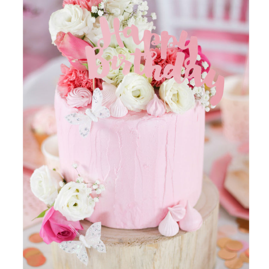 Happy Birthday Cake Topper - Pink