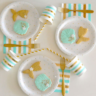 Gold & Mint Dots - Large Plates (Pack of 10)