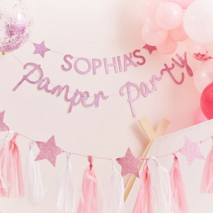 Pink Glitter Customizable Pamper Party Banner