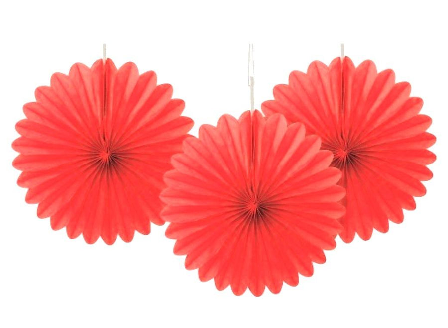 Decorative Fans - Red (Pack of 3)