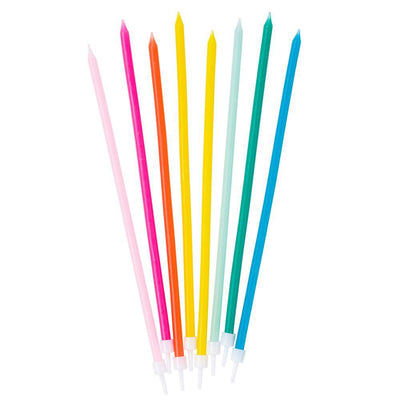 Birthday Brights Long Thin Candles (Pack of 16)