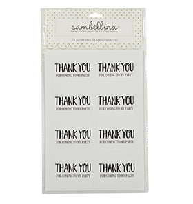 Black Party Thank You Rectangle Sticker Seals (Pack of 16)