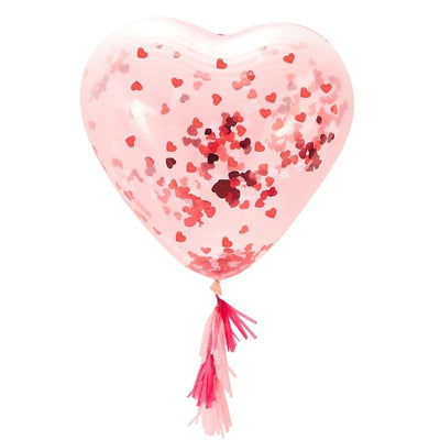 Giant Heart Shaped Confetti Filled Balloon with Tassels