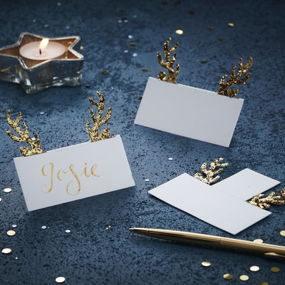 Gold Glitter Antler Place Cards (Pack of 10)