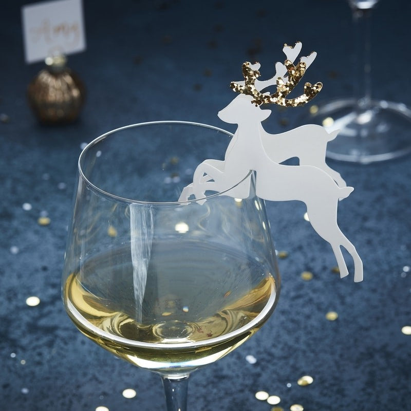 Gold Glitter Reindeer Glass Decoration (Pack of 10)