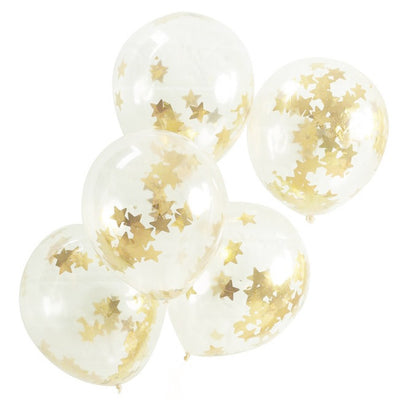 Gold Glitter Star Confetti Balloons (Pack of 5)