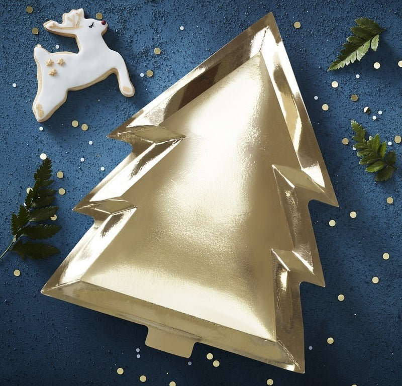 Gold Foil Christmas Tree Shape Plates (Pack of 6)