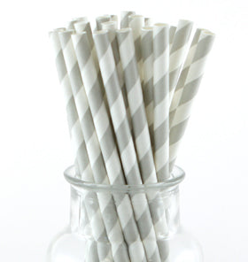Grey Striped Paper Straws (Pack of 24)