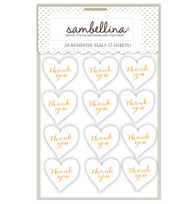 Heart Thank You Sticker Seals - White with Gold (Pack of 24)