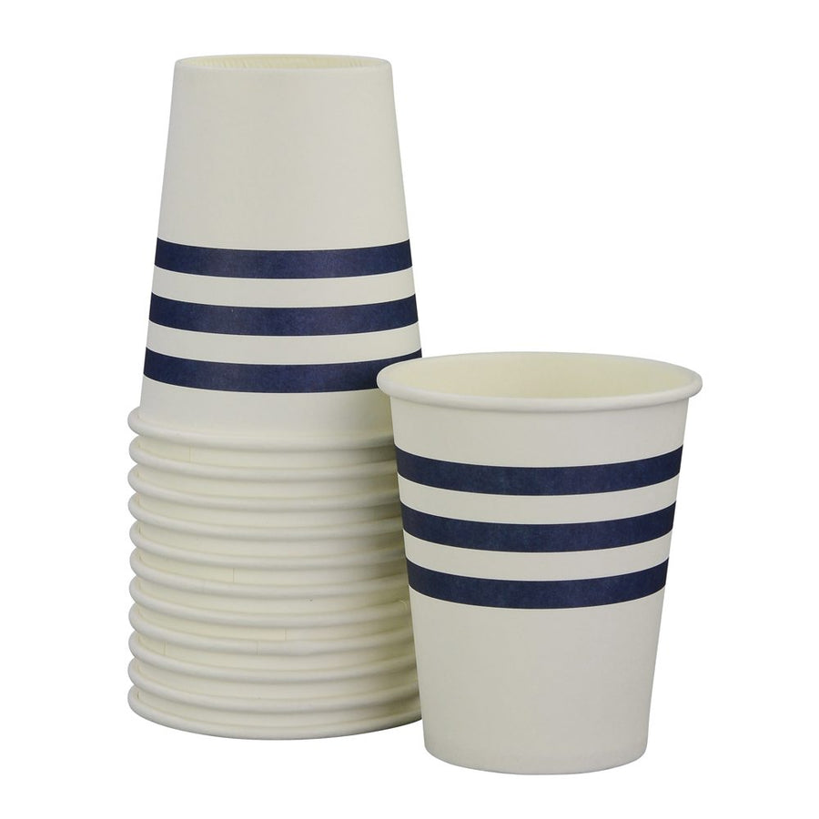 Navy French Stripe Cups (Pack of 12)
