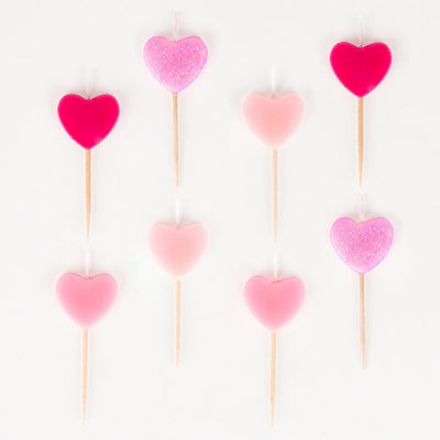 Pink Heart Party Candles (Pack of 8)