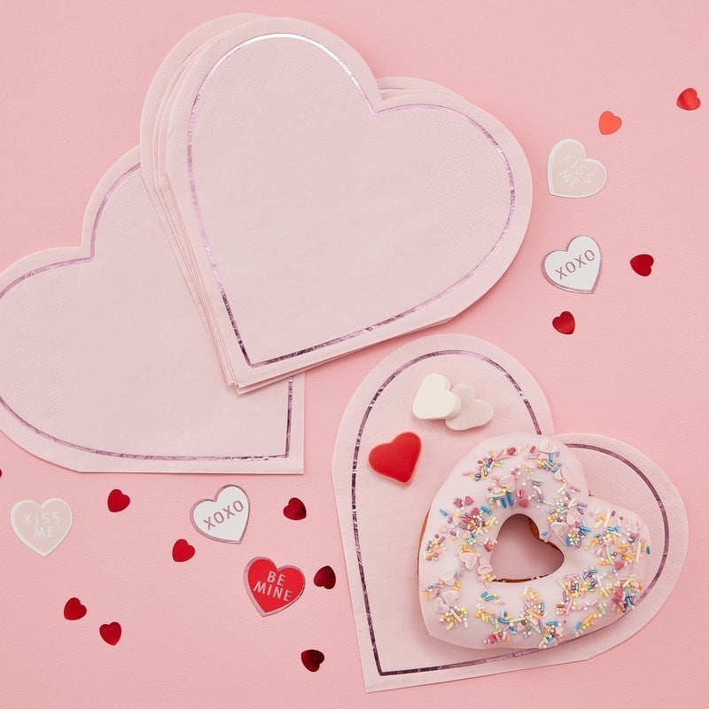 Pink Heart Shaped Paper Napkins (Pack of 16)