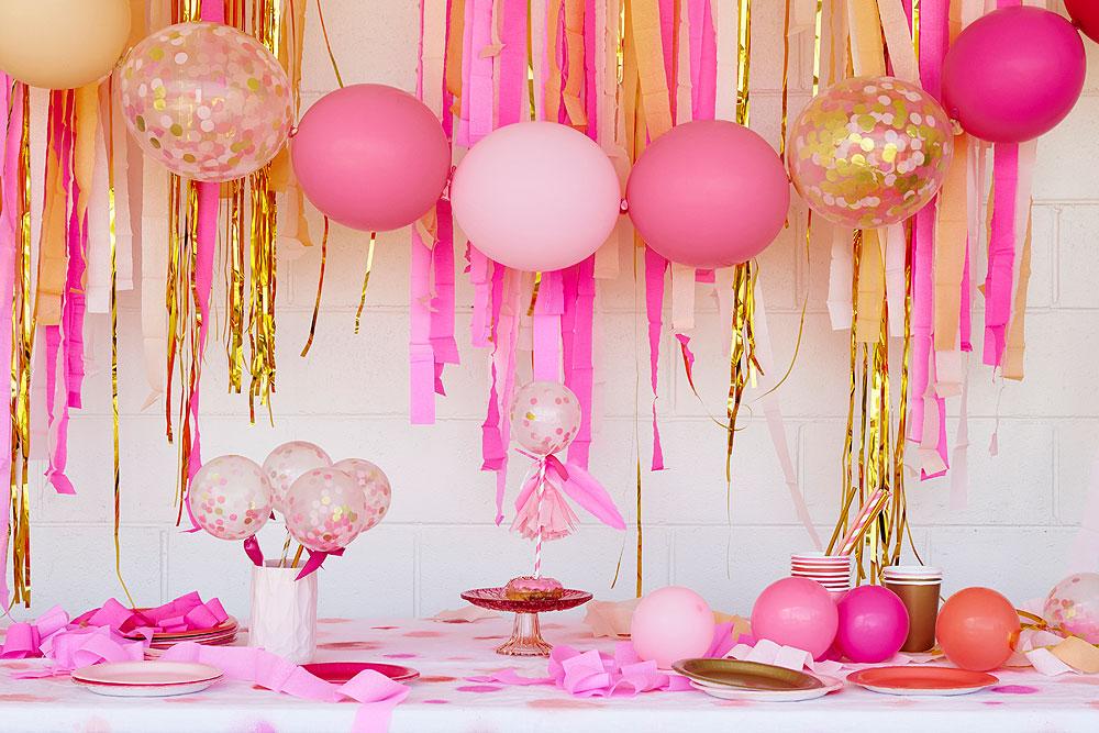 Pink Shimmer Streamers Backdrop - KF Party Couture