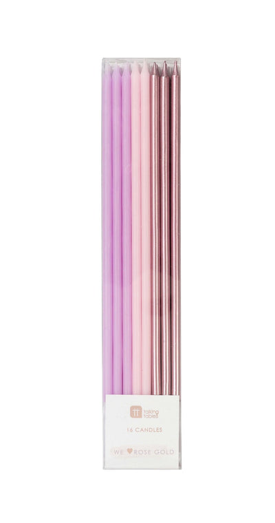 Party Porcelain Rose Gold Long Candles (Pack of 16)