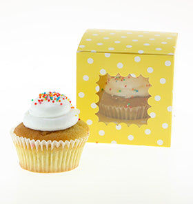 Yellow Polkadot Cupcake Boxes (Pack of 6)