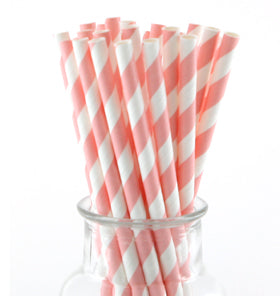 Pale Pink Striped Paper Straws (Pack of 24)