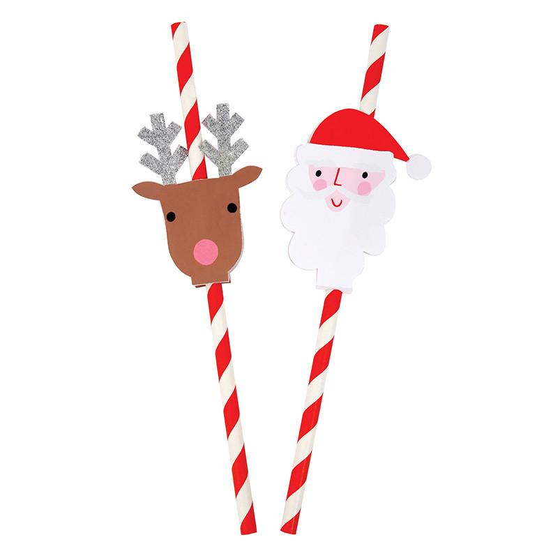 Christmas Straws Santa Claus Elk Deer Small Bell Plastic Straw