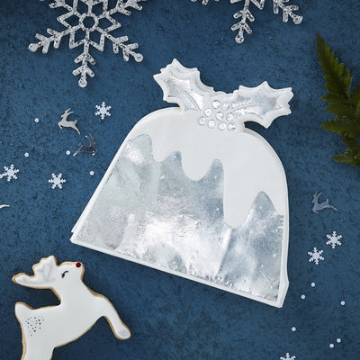 Silver Foil Christmas Pudding Napkins (Pack of 10)