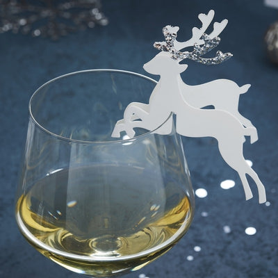 Silver Glitter Reindeer Glass Decoration (Pack of 10)
