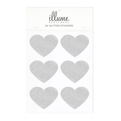 Silver Glitter Heart Sticker Seals (Pack of 24)