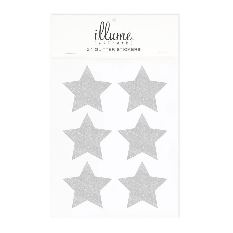 Silver Glitter Star Sticker Seals (Pack of 24)