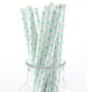 White Blue Polkadot Paper Straws (Pack of 24)