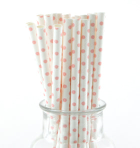 White Pink Polkadot Paper Straws (Pack of 24)