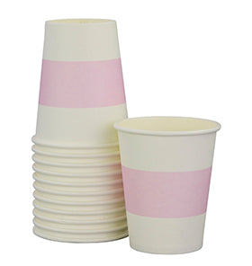 White with Soft Pink Stripe Cups (Pack of 12)