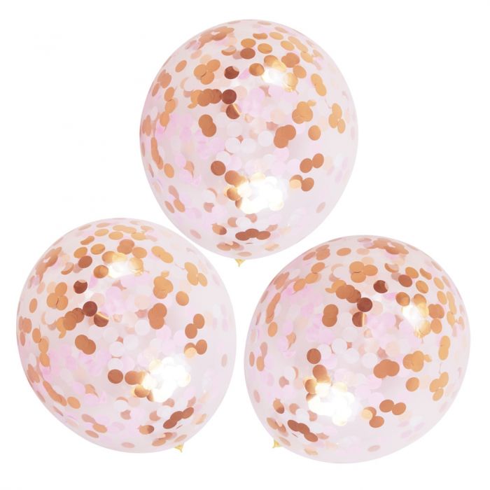 Confetti Balloons Rose Gold & Pink (Pack of 3)