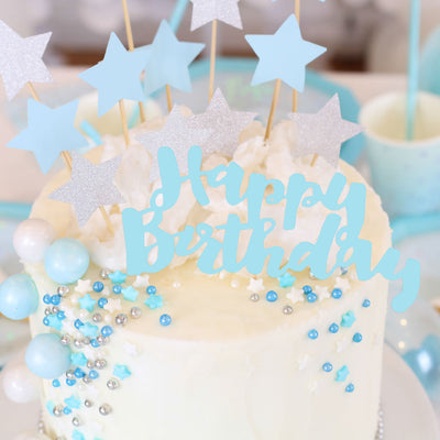 Blue Foil Happy Birthday Cake Topper