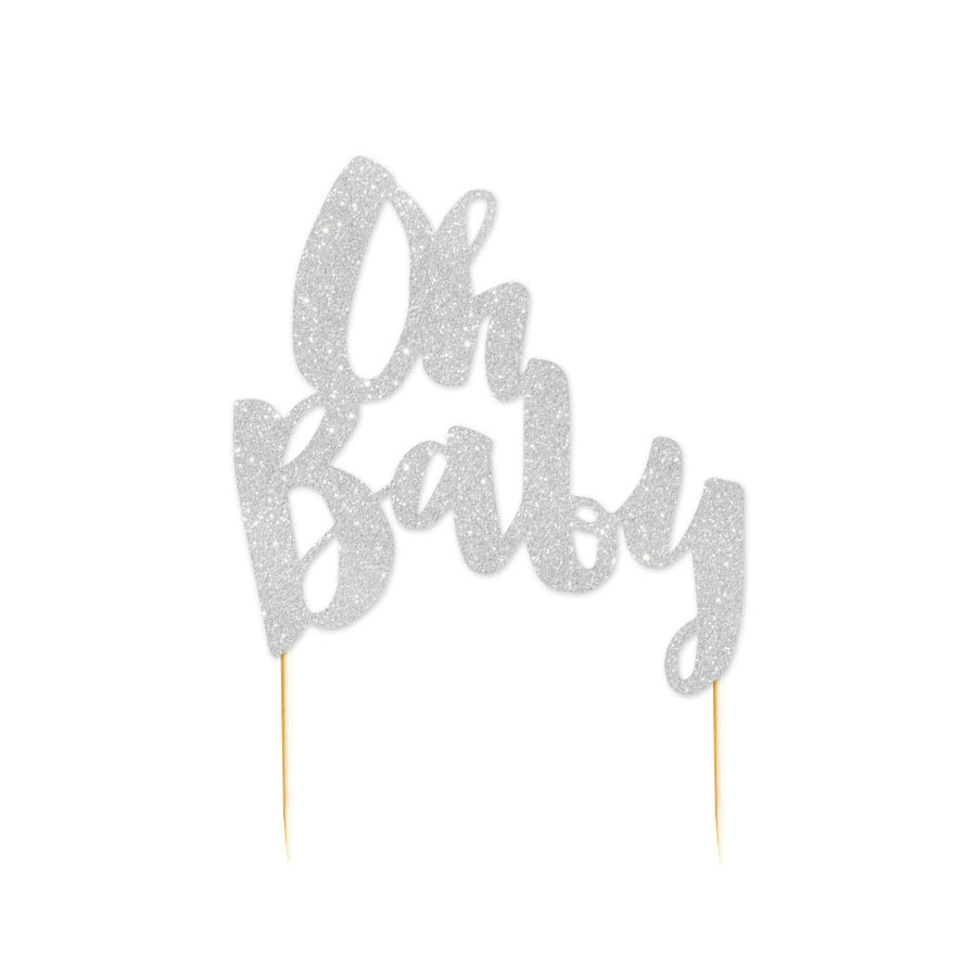 Oh Baby Silver Glitter Cake Topper