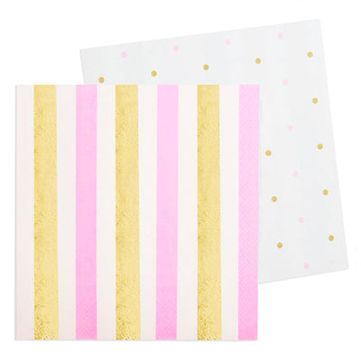 Gold & Pink, Stripes & Dots Cocktail Napkins (Pack of 20)