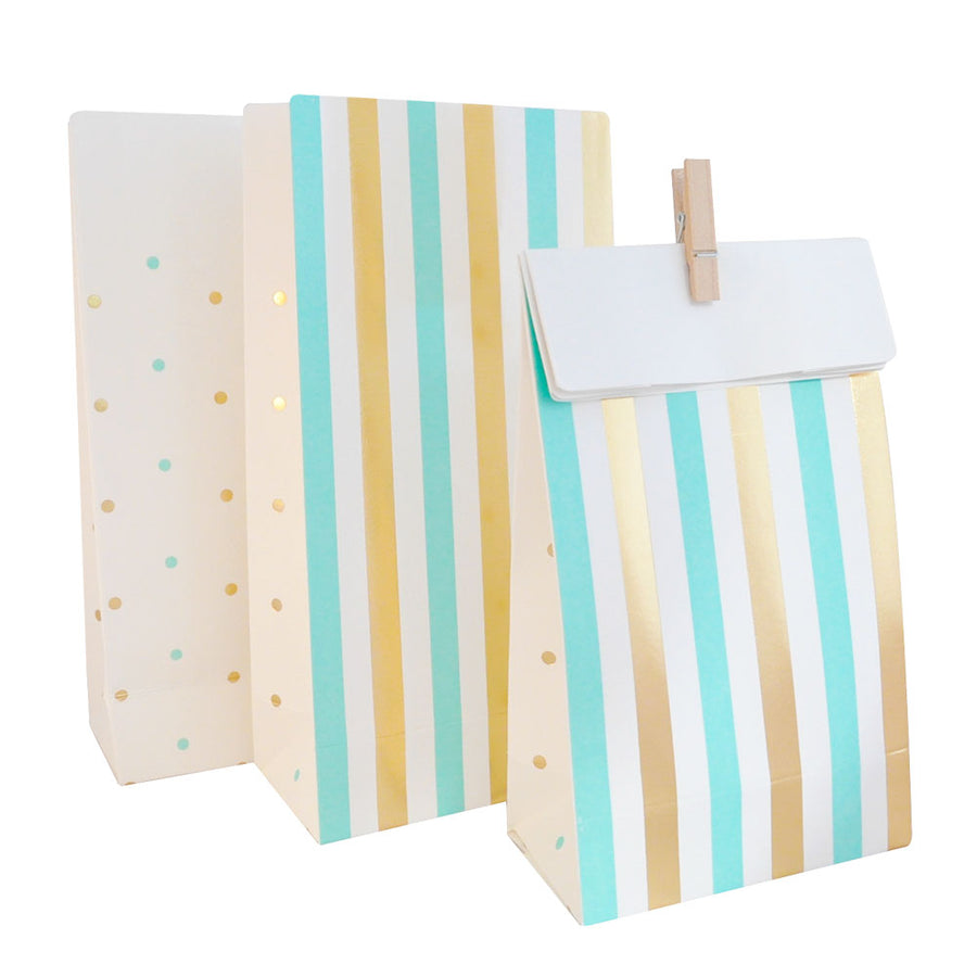 Gold & Mint, Stripes & Dots - Treat Bags (Pack of 10)