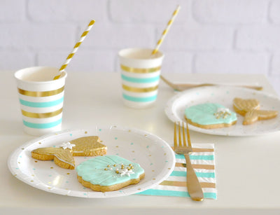 Gold & Mint Stripe Cups (Pack of 10)