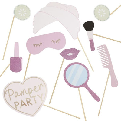 Pink Glitter & Foiled Pamper Party Photo Booth Props (Pack of 10)