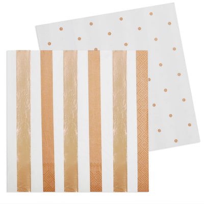 Rose Gold, Stripes & Spots Luncheon Napkins (Pack of 20)