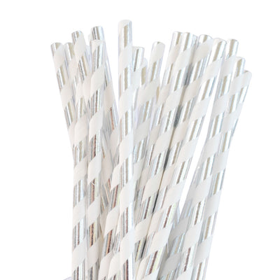 Silver Foiled Striped Paper Straws (Pack of 25)