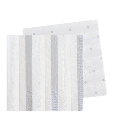 Silver Stripes & Dots Cocktail Napkins (Pack of 20)