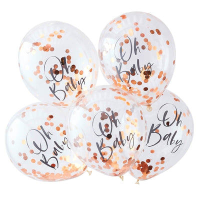 Rose Gold Oh Baby Confetti Balloons (Pack of 5)