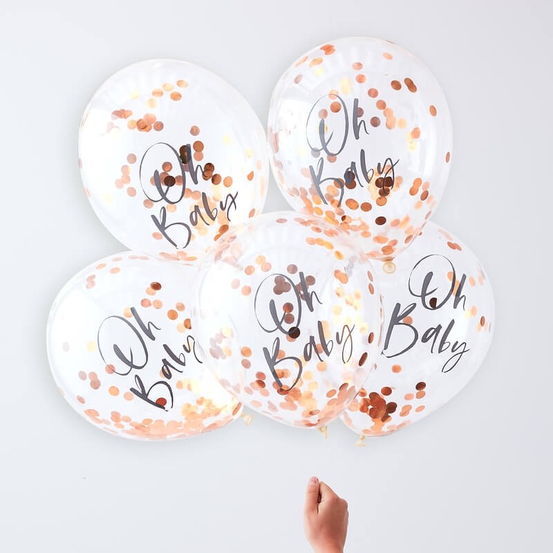 Rose Gold Oh Baby Confetti Balloons (Pack of 5)